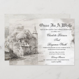 Fairy-sprookje Castle Vintage Wedding Invitation Kaart