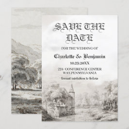 Fairy-sprookje Castle Vintage Wedding Save the Dat Date