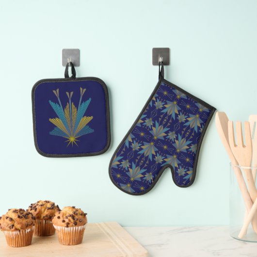 Fairy Stars Navy Ovenwant & Pannenlap Set (Insitu(Ophanging))