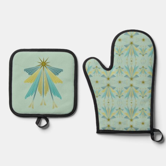 Fairy Stars Pistachio Ovenwant & Pannenlap Set (Voorkant)