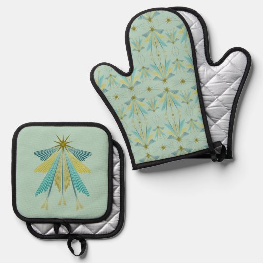 Fairy Stars Pistachio Ovenwant & Pannenlap Set (Voorkant / Achterkant)