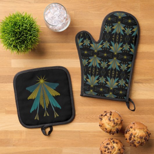 Fairy Stars Zwart Ovenwant & Pannenlap Set (Top down)