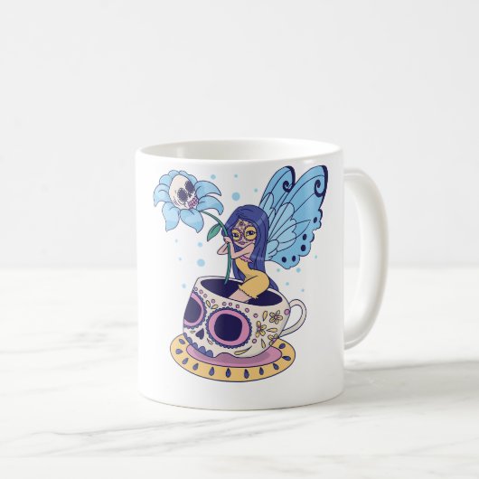 Fairy Sugar Skull Mug Butterfly Tea Pot Witch Magi Koffiemok (Voorkant rechts)