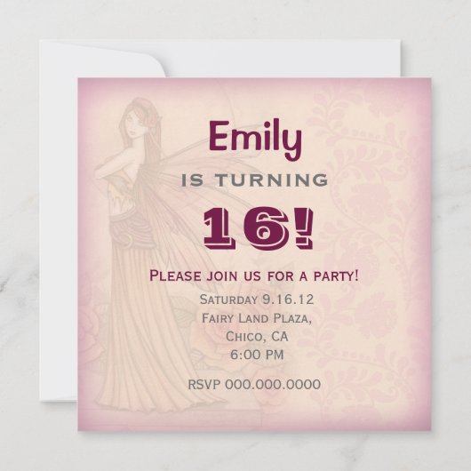 Fairy Sweet Sixteen Party Uitnodigingen (Achterkant)