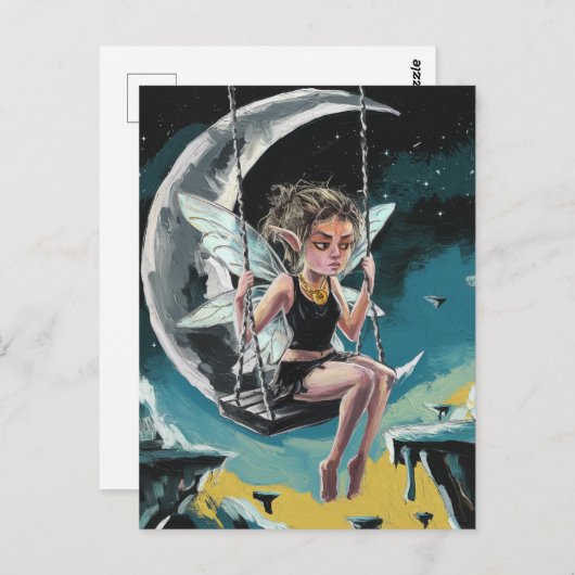 Fairy Swinging van de maan Briefkaart (Voorkant / Achterkant)