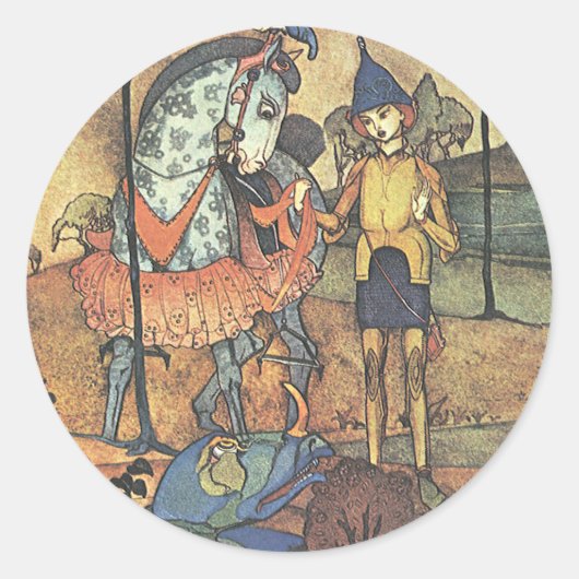  Fairy Tale, A Brave Knight and Dragon Ronde Sticker (Voorkant)