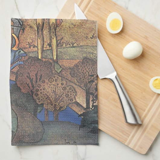  Fairy Tale, A Brave Knight and Dragon Theedoek (Quarter Fold)