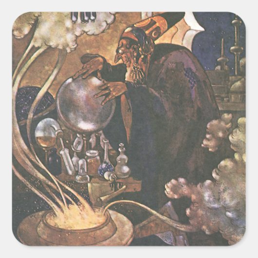 Fairy Tale, Aladdin en de Magic Lamp Vierkante Sticker (Voorkant)