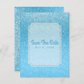 Fairy Tale Blue Glitter Glam Party Bewaar de datum Aankondigingskaart (Voorkant / Achterkant)