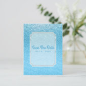 Fairy Tale Blue Glitter Glam Party Bewaar de datum Aankondigingskaart (Staand voorkant)