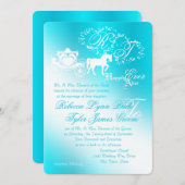 Fairy Tale Carriage Aqua Wedding Kaart (Voorkant / Achterkant)