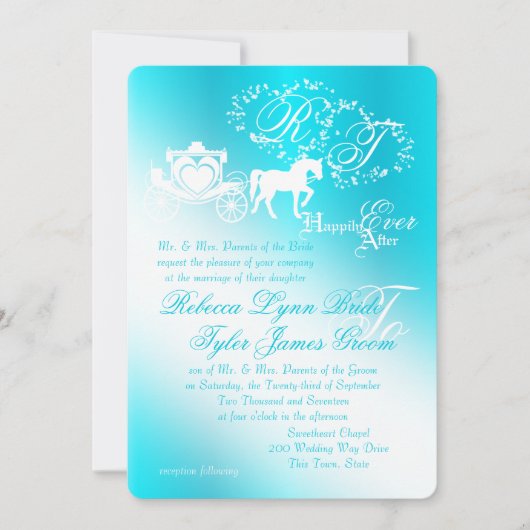 Fairy Tale Carriage Aqua Wedding Kaart (Voorkant)