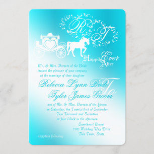 Fairy Tale Carriage Aqua Wedding Kaart