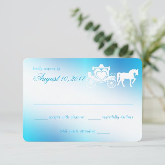 Fairy Tale Carriage Peacock Blue Respons RSVP Kaartje (Staand voorkant)