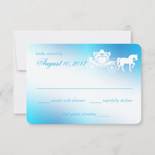 Fairy Tale Carriage Peacock Blue Respons RSVP Kaartje (Voorkant)