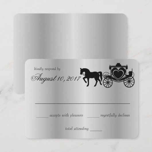 Fairy Tale Carriage Peacock Silver Response RSVP Kaartje (Voorkant / Achterkant)