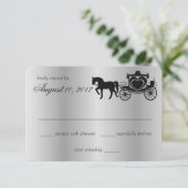 Fairy Tale Carriage Peacock Silver Response RSVP Kaartje (Staand voorkant)