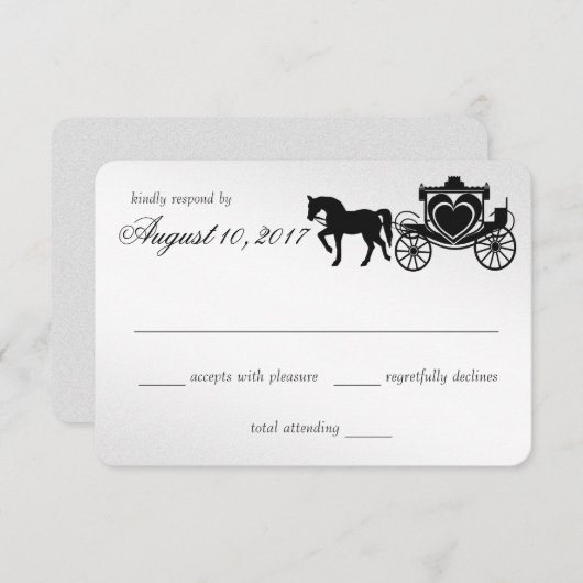 Fairy Tale Carriage Silver Response RSVP Kaartje (Voorkant / Achterkant)