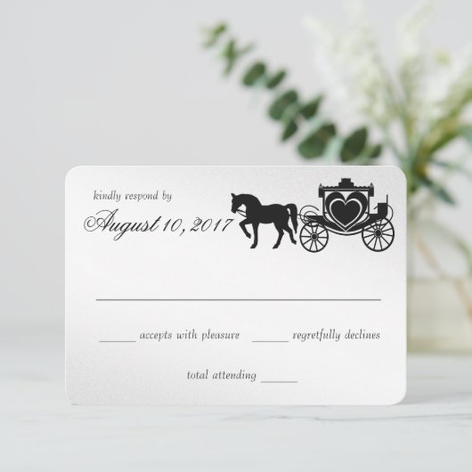 Fairy Tale Carriage Silver Response RSVP Kaartje (Staand voorkant)