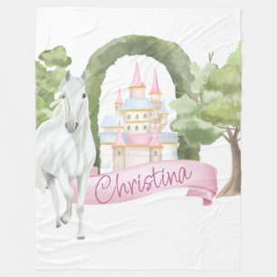 Fairy Tale Castle and White Horse Waterverf Fleece Deken