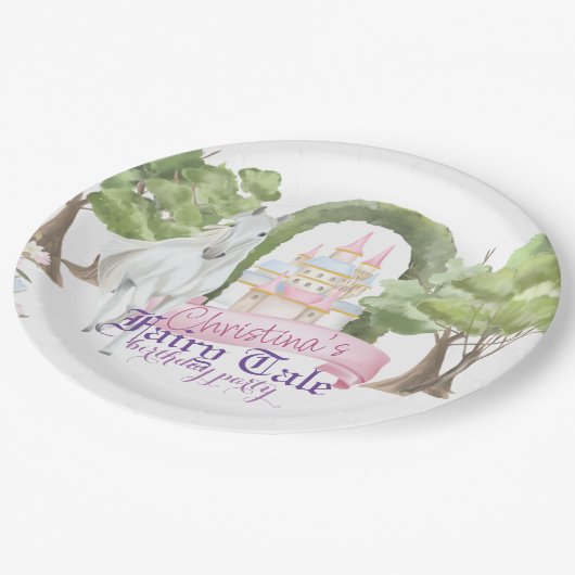 Fairy Tale Castle and White Horse Waterverf Papieren Bordje (Gekanteld)