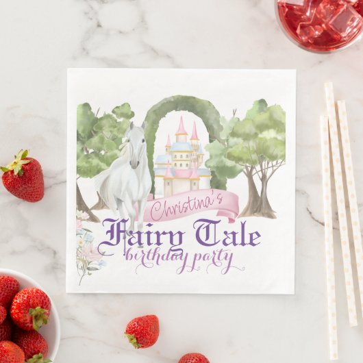 Fairy Tale Castle and White Horse Waterverf Servet (Insitu)