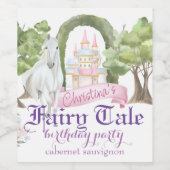 Fairy Tale Castle and White Horse Waterverf Wijn Etiket (Enkel label)