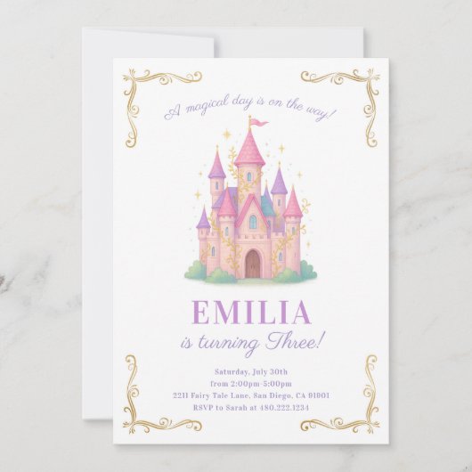 Fairy Tale Castle Birthday Party Invitation Kaart (Voorkant)