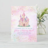 Fairy Tale Castle Pink Birthday Party Invitation Kaart (Staand voorkant)