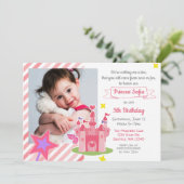 Fairy Tale Castle Pink Princess Foto Birthday Kaart (Staand voorkant)