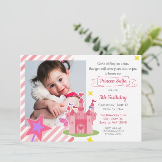 Fairy Tale Castle Pink Princess Foto Birthday Kaart (Staand voorkant)