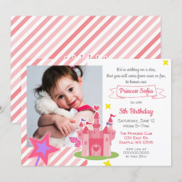 Fairy Tale Castle Pink Princess Foto Birthday Kaart