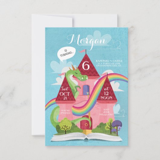 Fairy Tale Castle Princess Birthday Party Invite Kaart (Voorkant)