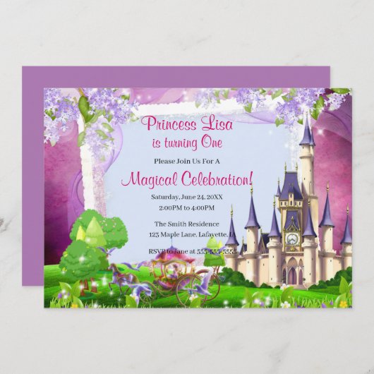 Fairy Tale Castle Princess Birthday Party Kaart (Voorkant / Achterkant)