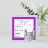 Fairy Tale Castle Thmed Child Birthday - Paars Kaart (Staand voorkant)