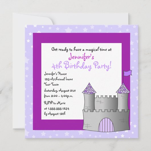 Fairy Tale Castle Thmed Child Birthday - Paars Kaart (Voorkant)