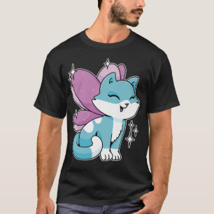 Fairy Tale Cat Faerie with Butterfly Wings L T-shirt