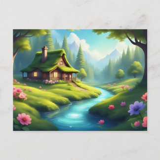 Fairy Tale Cottage by the River  Briefkaart