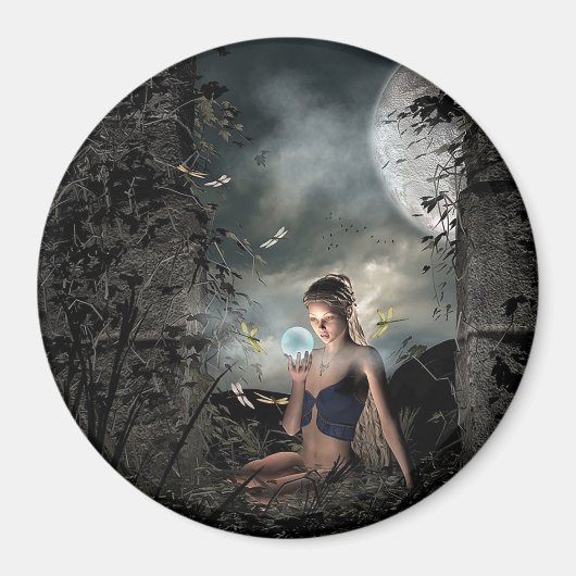 Fairy Tale Crystal Ball Full Moon Fantasy Magnet (Voorkant)