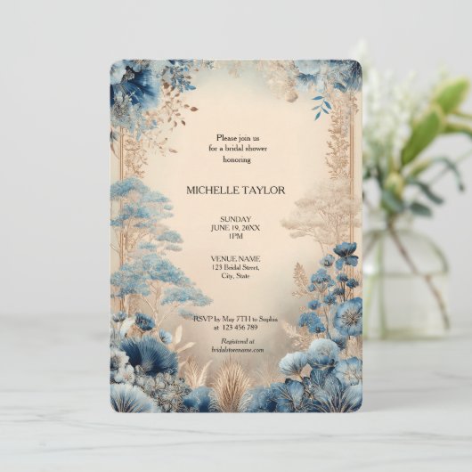 Fairy Tale Enchanted Forest Lotus Floral Bridal Kaart (Staand voorkant)