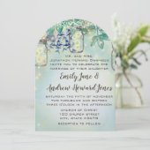 Fairy Tale Forest Blue Green Mason Jar Wedding Kaart (Staand voorkant)
