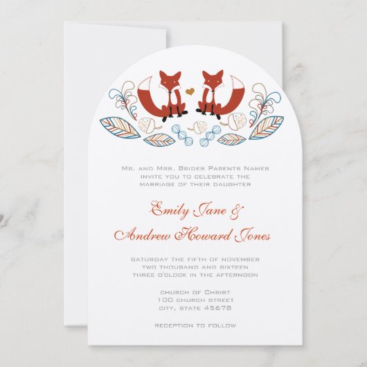 Fairy Tale Forest Fox Wedding Invitation Kaart (Voorkant)