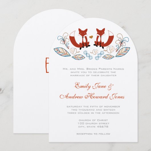 Fairy Tale Forest Fox Wedding Invitation Kaart (Voorkant / Achterkant)