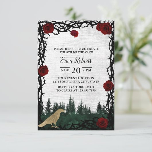 Fairy Tale Forest Roos & Thorn Gold Bird Verjaarda Kaart (Staand voorkant)