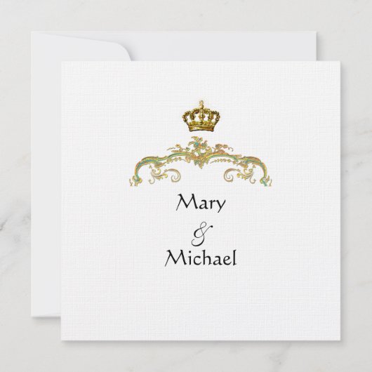 Fairy Tale Gold Filigree Peacock & Crown Save The Date (Achterkant)