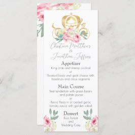 Fairy Tale Gold Princess Carriage and Pink Flowers Menu