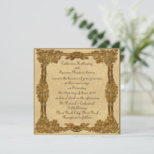 Fairy Tale Gold Wedding Invitation Kaart (Staand voorkant)
