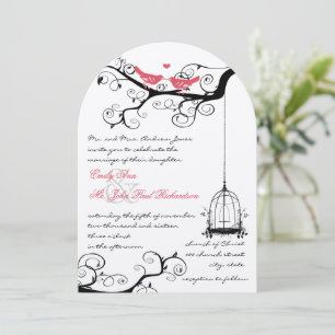 Fairy Tale Love Bird Pink Yarrow Wedding Invite Kaart