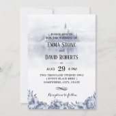 Fairy Tale Misty Lake Blue Floral Wedding Kaart (Voorkant)