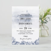 Fairy Tale Misty Lake Blue Floral Wedding Kaart (Staand voorkant)